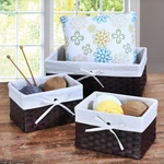 3 Piece Dark Brown Wicker Rolled Paper Storage Set For Shelves. Fixed Price $38.70.