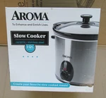 Aroma Quart Slow Cooker Ceramic Stainless Steel Round ASC-503S. Fixed Price $46.95.