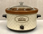 Vtg 1980'S Rival Crock-pot Slow Cooker 4-QT #3104/1 Brown Swiss Dots W/ Lid Euc!. Fixed Price $75.00.