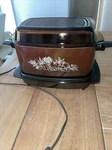 West Bend Vintage Slow Cooker Brown W/white Flowers. Euc. Electric. 84206. Fixed Price $65.00.