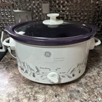 5 Qt Ge Slow Cooker-purple/floral Oval Crock Pot-removable Stoneware. Fixed Price $49.00.