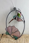Stain Glass Suncatcher Hummingbird W/ Pink Flower 3D Hanging 7" 5" Oval Shape. Fixed Price $19.99.