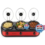 Elite Gourmet EWMST-325R Triple Slow Cooker Buffet Server 3X 2.5QT. Fixed Price $105.10.