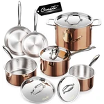 Ciwete Copper Pots And Pans Set Tri-ply Cookware 10 Piece, 18/ Stainless Steel. Fixed Price $336.36.
