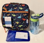 Kinsho Blue Orange Dinosaur Boys Print Lunch Box, Cup & Ice Pack Insulated Bag. Fixed Price $19.99.