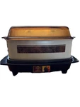 Vtg West Bend Slow Cooker Griddle 4 Qt Glass Lid Cord Brown Stripes Read Frs. Fixed Price $34.99.