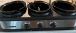 Bella 3 X 1.5-QUART Triple Slow Cooker Stainless Steel/black Small Appliance. Fixed Price $45.00.