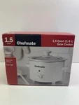 Genuine Chefmate 1.5 Quart (1.4 L) Round White Ceramic Slow Cooker W/ Lid #SC-15. Fixed Price $35.00.