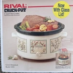 Rival Crock-pot 3355 Green Botanical Qt Slow Cooker W/ Glass Lid. Fixed Price $79.00.