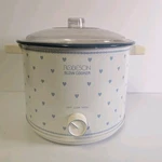 Vintage Robeson Ceramic Electric Slow Cooker Blue Hearts White Keep Warm Tested. Fixed Price $25.00.