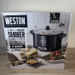 Weston 03-2500-W Black / Silver 2-IN-1 Indoor Meat Cheese Smoker Slow Cooker. Fixed Price $76.39.