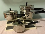 Vintage Revere Ware Stainless Steel Copper Core Designers Group Pots. Fixed Price $129.00.