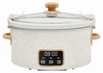 6 Qt Slow Cooker, Locking Lid, Digital, Linen Specile, Model PW8400778514-5. Fixed Price $54.56.