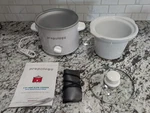 Prepology 2QT Slow Cooker Crock Pot W/magnetic Wrap Chalk & Glass Lid Eggshell. Fixed Price $13.99.