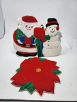 Vintage Hobby Lobby Christmas Pot Holders Santa Snowman Wreath Holiday Fabric. Fixed Price $8.99.