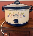 Rival Crock-pot 5 Qt Stoneware Slow Cooker, Blue/white, Temp Control, 4. Fixed Price $27.00.