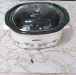 Rival Crock-pot Stoneware Slow Cooker 3745 White Green Vine Pattern 215-250W. Fixed Price $46.50.