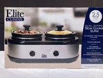 Nib Elite Cuisine Dual Dipper Buffet Slow Cooker Two 1.25 Qt Pots Lids EWMST-125. Fixed Price $21.91.