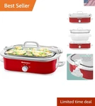 Elegant 3.5QT Red Casserole Crock Slow Cooker With Locking Lid, Dishwasher Safe. Fixed Price $78.99.