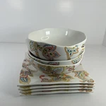 222 Fifth Indochine Set Of 4 Lunch Snack Plates 5.25" + Soup Cereal Bowls 6.5". Fixed Price $43.63.