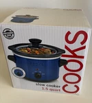 Cooks 1.5 Quart Qt Blue Slow Cooker Crock Pot Ceramic Insert Nib. Fixed Price $19.99.