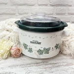 Vtg Rival 4QT Stoneware Crock-pot Slow-cooker Model 3154 White Green Grape Vines. Fixed Price $59.99.