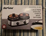 Sunvivi Dual Slow Cooker And Server, Silver, 2X1.25 Quart Capacity. Fixed Price $40.00.