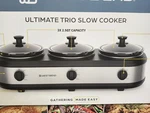 West Bend Triple Slow Cooker, 3X 2.5QT, Stainless/black. Fixed Price $68.00.