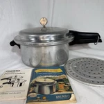 Vtg Mirro-matic Quart Pressure Cooker 396M Regulator + Jiggler & Trivet Manual. Fixed Price $53.98.
