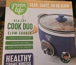 New- 5 Quart Green Life Healthy Duo Slow Cooker, Nonstick Pfas-free. Fixed Price $29.96.