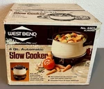 Nos West Bend Qt. Automatic Slow Cooker - Round Almond Color Model 4401. Fixed Price $63.00.