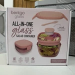 Bentgo Glass Salad Container Pink 4-COMPARTMENT Airtight Lid Fork Included. Fixed Price $15.00.