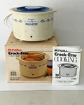 Vintage Rival Crock-ette Electric Slow Cooker Crockpot Blue Stoneware Qt Nos. Fixed Price $24.99.