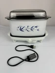 Vintage West Bend Blue Bamboo Pattern 6QT Slow Cooker Hot Plate Pot & Glass Lid. Fixed Price $37.99.