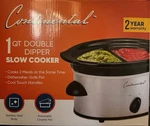 Continental 1 Qt Double Dipper Slow Cooker.stainless Steel Body. Fixed Price $34.99.