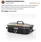 New Magnifique 4-QUART Slow Cooker With Casserole Manual Warm Setting Perf.... Fixed Price $65.00.