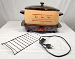 Vtg West Bend 6 Qt Slow Cooker Griddle Amber Glass Lid Chicken Rooster Tested. Fixed Price $39.95.
