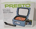 Presto 06017 8 Quart Nomad Portable Electric Slow Cooker With Locking Lid, Blue. Fixed Price $119.99.