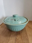 Vintage Crock Pottery Casserole With Lid 8" Wide X 3.5" High. Fixed Price $29.96.