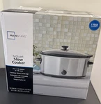 Crock Pot 6-QUART Slow Cooker Mainstays Dishwasher Safe Silver Black New Box. Fixed Price $38.00.