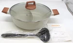 Dezin Hot Pot W/ Divider & Lid 5 Qt Double Shabu Stock Beige 12. Fixed Price $79.99.