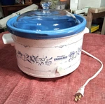 Vintage Blue & White Rival Crock-pot Model 3355 Quart Slow Cooker Glass Lid. Fixed Price $29.77.