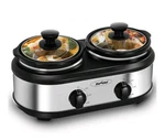 Sunvivi Dual Slow Cooker, Buffet Server And Food Warmer, 2.5 Quarts, Silver. Fixed Price $39.99.