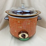 Vintage Montgomery Ward Crockery Slow Cooker 3.5 Qt Orange Flowers Removable Pot. Fixed Price $38.95.