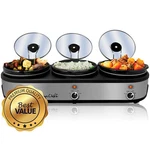 Megachef Triple 2.5 Quart Slow Cooker And Buffet Server In Brushed Silver Bl. Fixed Price $165.00.