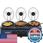 Sunvivi Triple Slow Cooker Buffet Food Warmer 3 X 1.5 Qt Removable Ceramic Pots. Fixed Price $166.23.