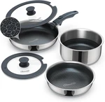 Ciwete 6-PIECE Hybrid Stainless Steel Pots And Pans Set Non Stick, Tri-ply. Fixed Price $77.27.