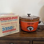 Vtg Rival 5QT Crock Pot Slow Cooker 3350 Nos Never Used Orange Stoneware. Fixed Price $130.00.