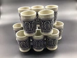 SET/12 West Germany Gerzit Salt Glazed Cobalt Blue Stoneware 4 Cups. Fixed Price $30.00.