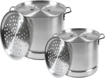 Aluminum Steamer Dual Piece Set, 28QT And 10QT, Silver. Fixed Price $102.99.
